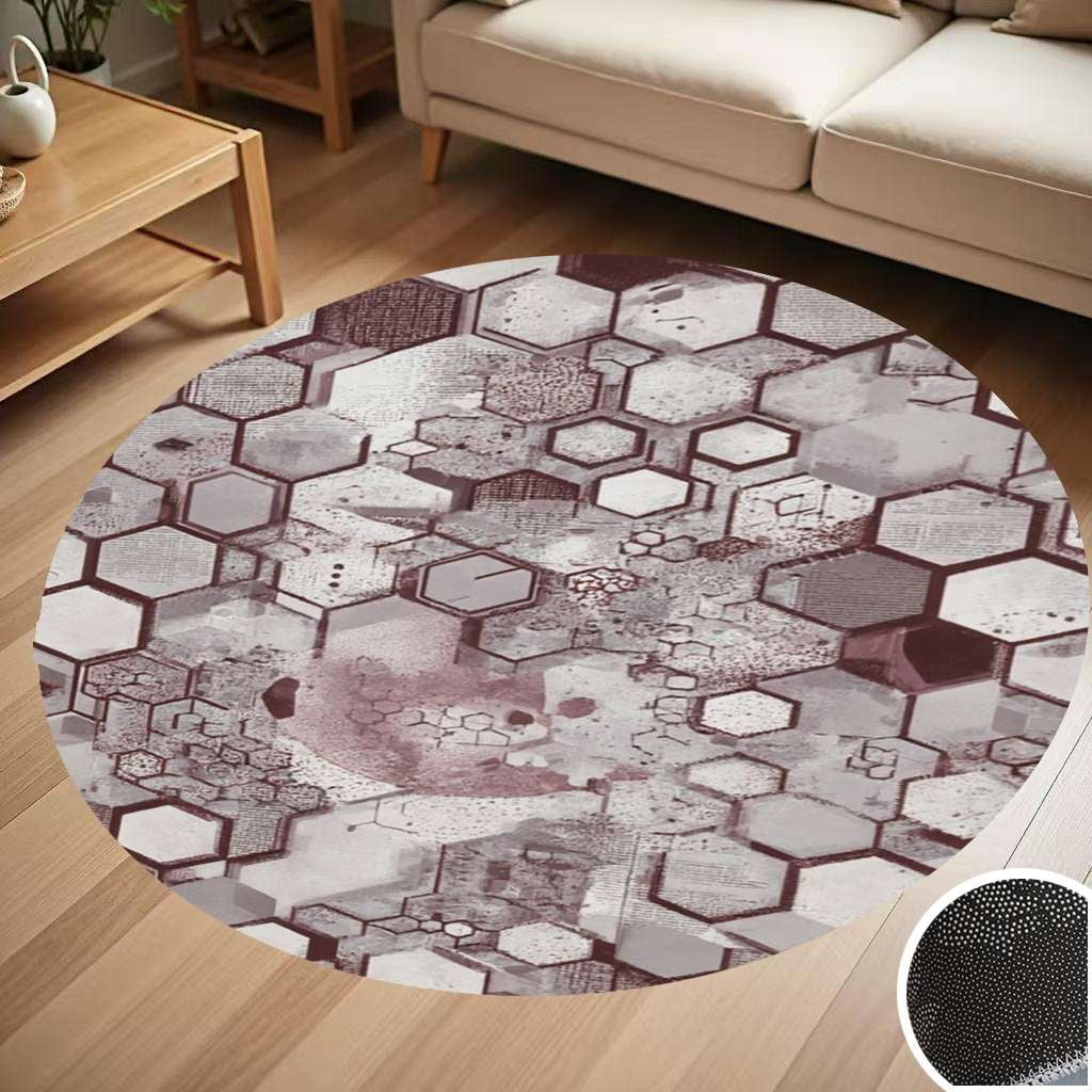 Abstract Hexagon Geometric Pattern Round Carpet Living Room Bedroom ...