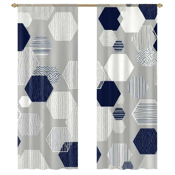 Abstract Hexagon Pattern Design Sheer Voile Curtain Window Tulle Curtains For Living Room Bedroom Modern Curtain