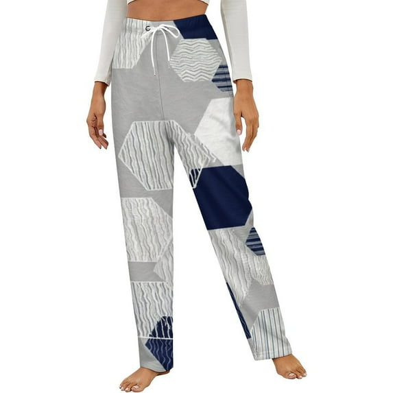 Abstract Hexagon Pattern Design Winter Female Pants Flannel High Waist Women Pants Lady Warm Straight Leg Plush Trousers