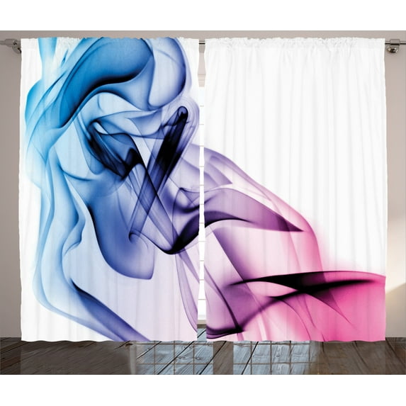 Ambesonne Abstract Curtains 2 Panel Set, Colorful Smoke Flow, 108" x 84", Fuchsia Blue
