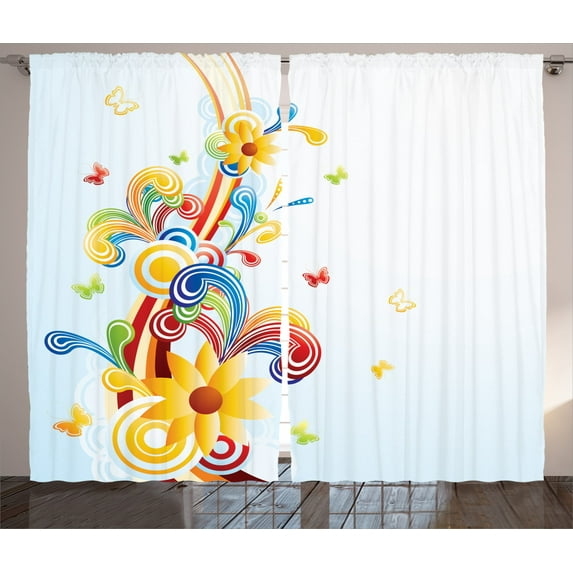 Ambesonne Vintage Curtains 2 Panel Set, Funky Vertical Wave, 108" x 84", Multicolor