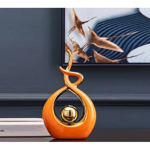 Abstract Home Decor Figurines Sculpture for Interior Living Room, Size: 27* 17* 6cm Desk Ceramics Decoration, Accessories Statue Sculpture Ornament- Orange