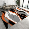 thumbnail image 1 of Abstract Home Decor Rug, Modern Orange Black White Grey Wavy Stripes Area Rug, Non-Shedding Washable Low Pile Mat For Living Room Bedroom Entryway Kitchen Office Apartment 1x2ft, 1 of 6