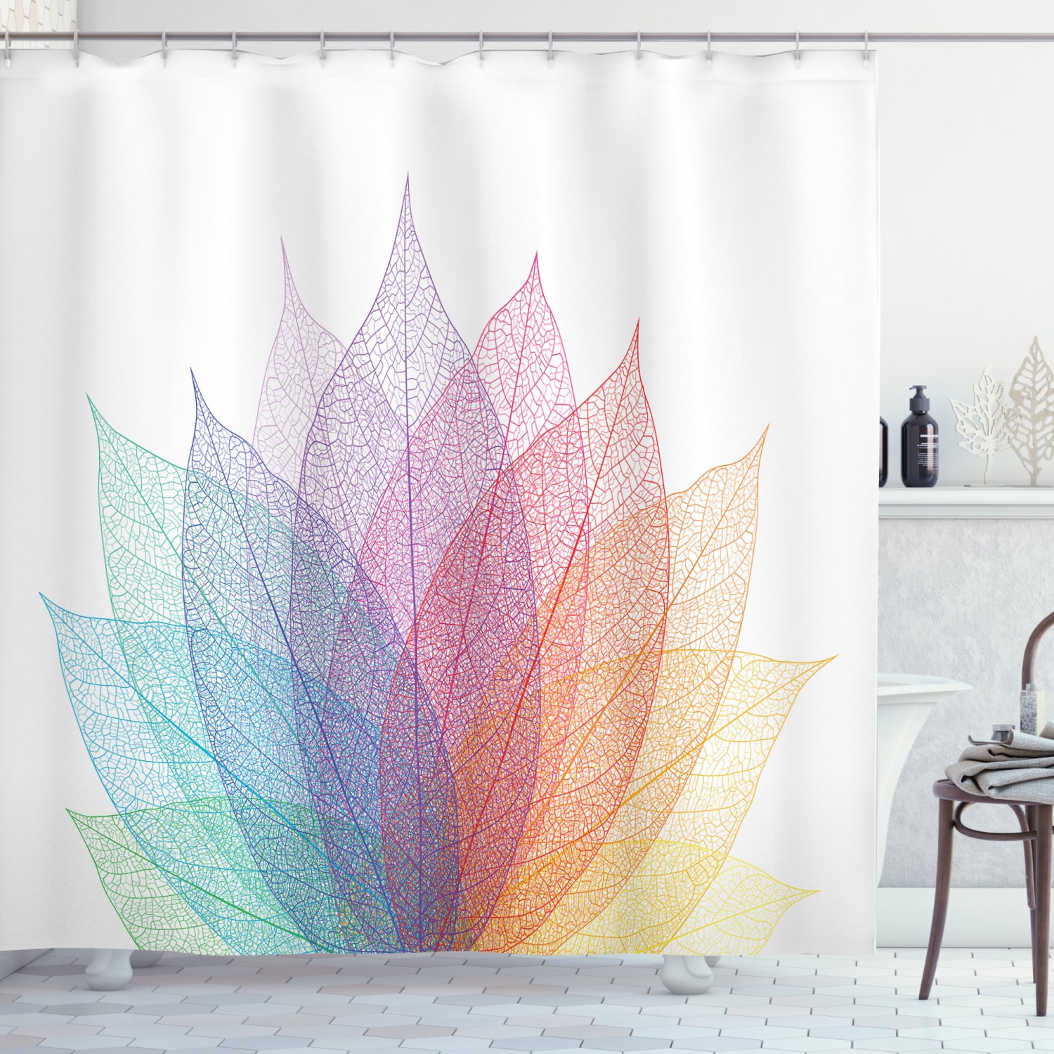 Multicolor Leaf Abstract Fabric Shower Curtain, 70" x 69"
