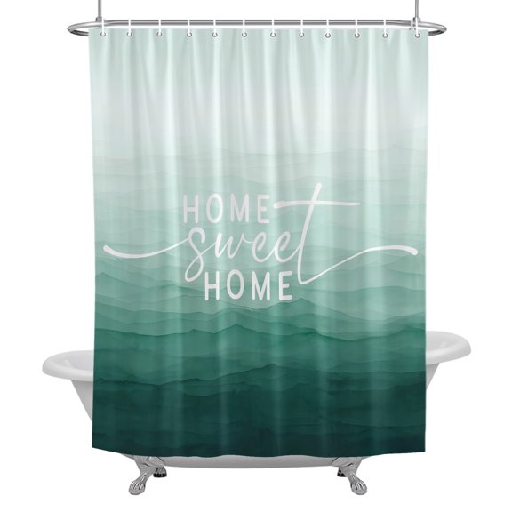 Abstract Home Text Shower Curtain, Modern Ombre Green Lines Waterproof Fabric Bathroom Shower Curtains Set with Hooks, 72 X 72 Inch Long