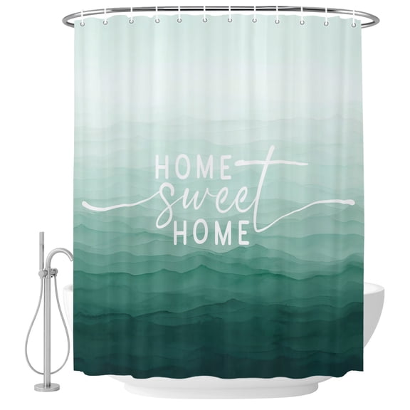 Abstract Home Text Shower Curtain Modern Ombre Green Lines Waterproof Fabric Shower Curtain Set with 12 Hooks, Bathroom Curtains for Farmhouse Home Hotel Holiday Decor, 36" W x 72" L