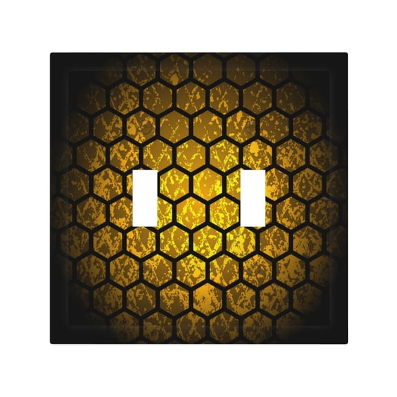 Abstract Honey Comb Geometric 2 Gang Switch Wall Plate Decorative Double Toggle Cover with 4 Painted Screws for Home & Commercial Use