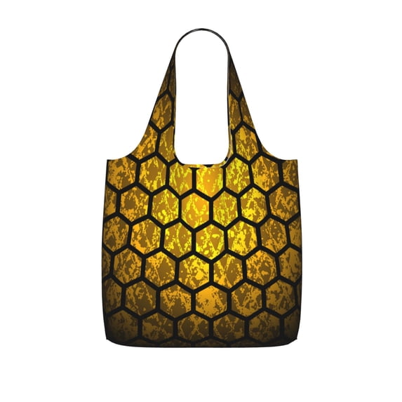 Abstract Honey Comb Geometric Foldable Reusable Shopping Bag Large Capacity Tote Handbag Storage Pouch for Travel Work