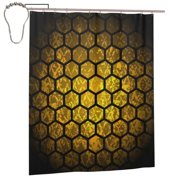 Abstract Honey Comb Geometric Shower Curtain Set with Hooks Iron Waterproof Bath Curtains 60X72 Inches for Bathroom Decor