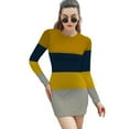 thumbnail image 1 of Abstract Horizontal Stripes Gold Navy Gray Women's Long Sleeve Bodycon Dress Soft Stretchy For Everyday Wear And Special Occasions, 1 of 6