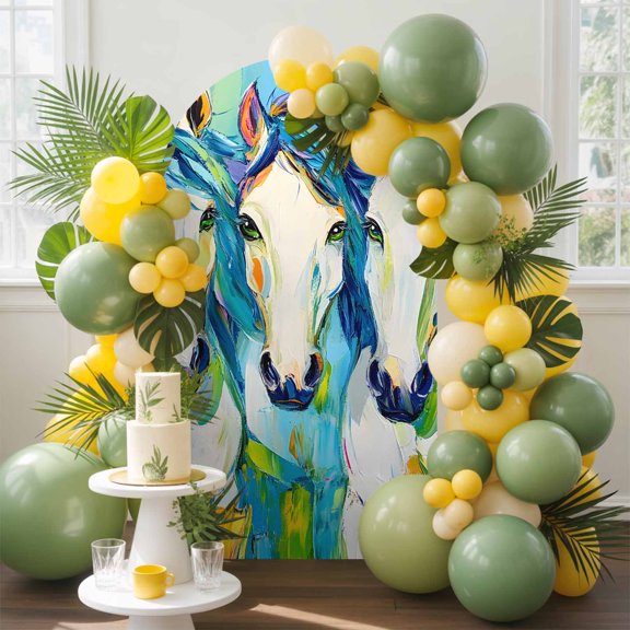 Abstract Horse Arch Backdrop Cover, 5FT, Watercolor Horse Spandex Arch Covers Double-Sided Backdrop for Wedding Birthday Party Photo Background Decoration