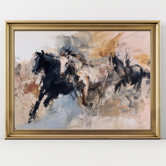 Abstract Horse Art Modern Equestrian Wild Horses Wall Art Contemporary Animal Artwork, UNFRAMED Size 16x16