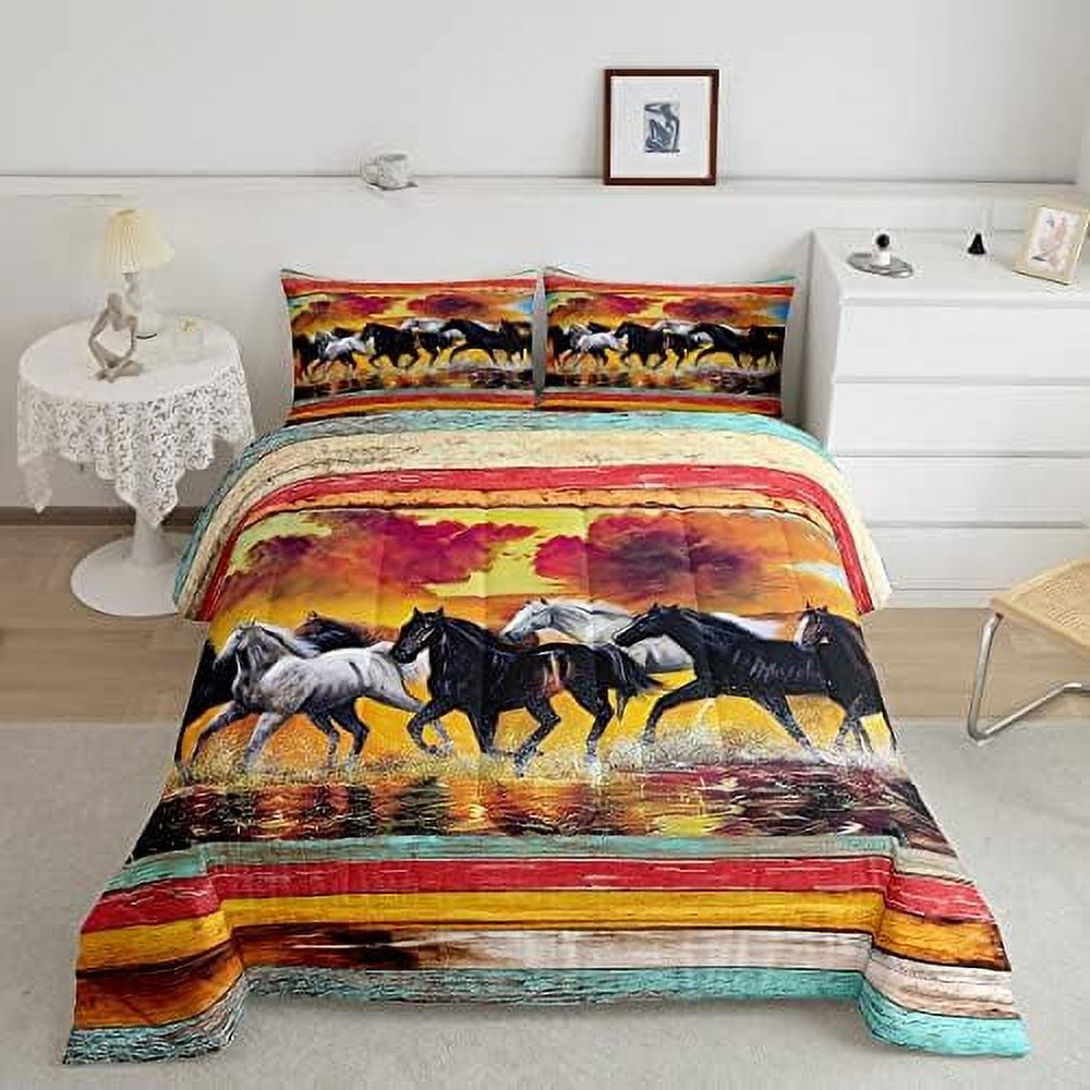 Abstract Horse Comforter Set Full Size 3 Pcs Watercolor Wild Animal
