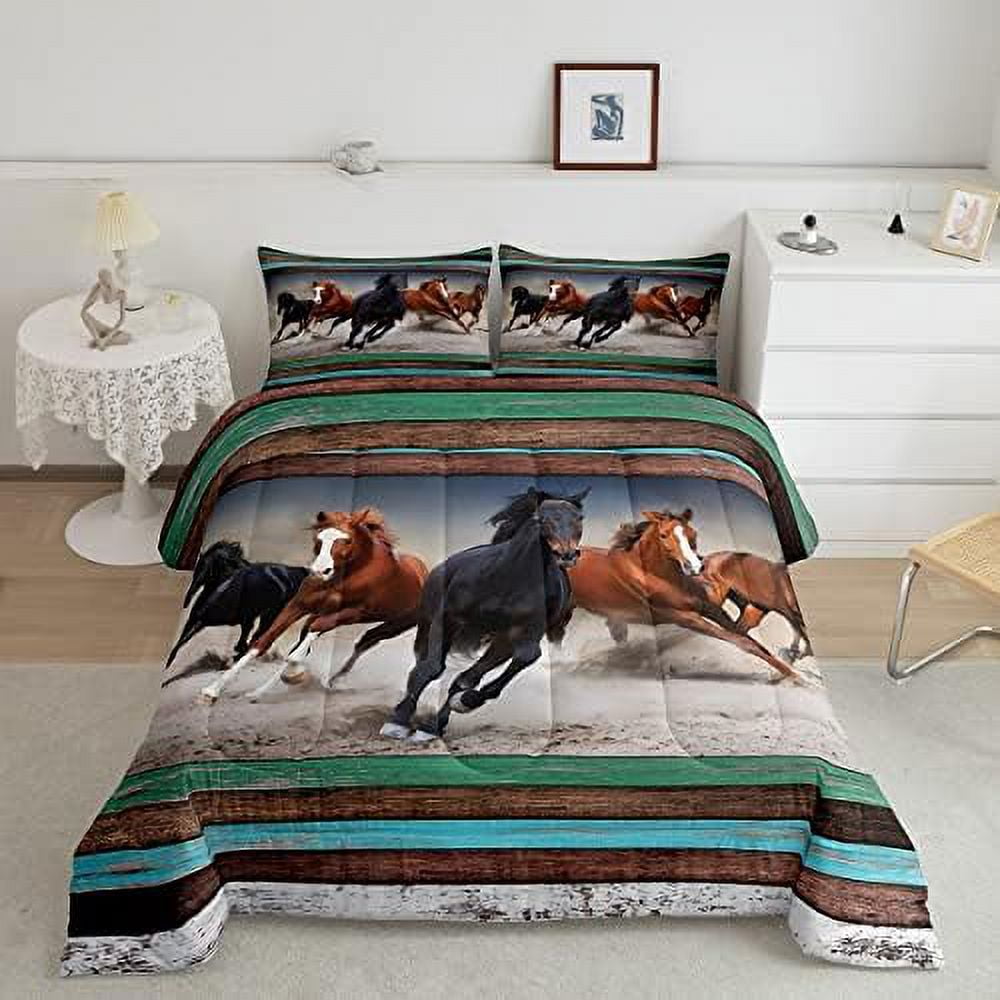 Abstract Horse Comforter Set Full Size 3 Pcs Watercolor Wild Animal