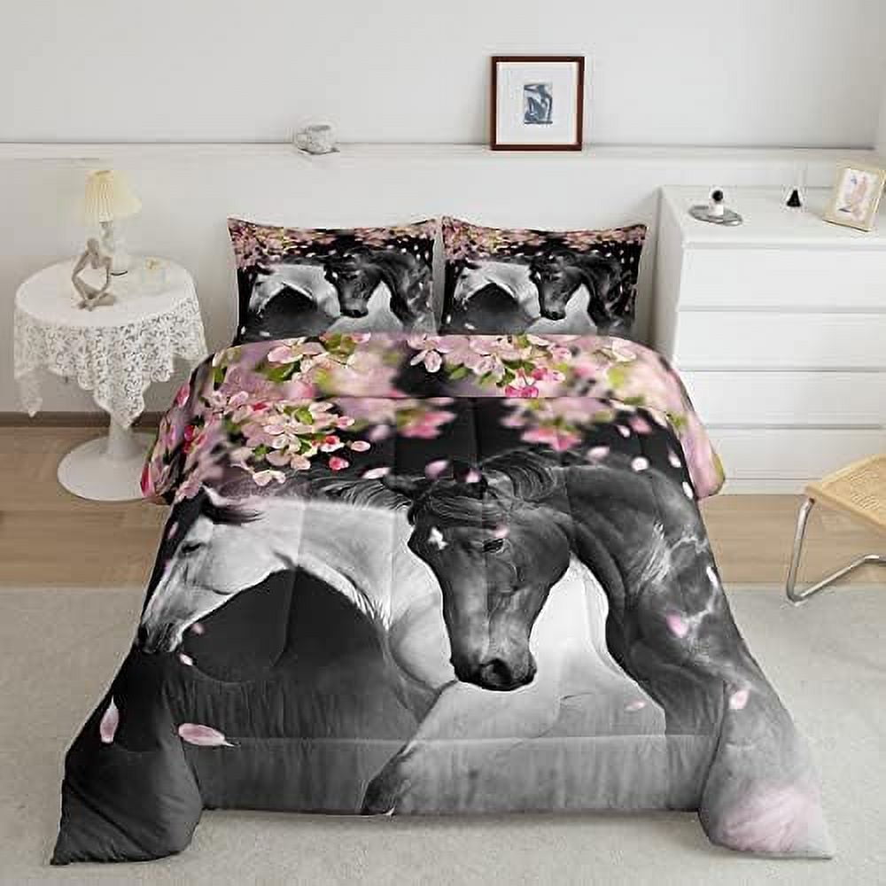 Abstract Horse Comforter Set Full Size 3 Pcs Watercolor Wild Animal