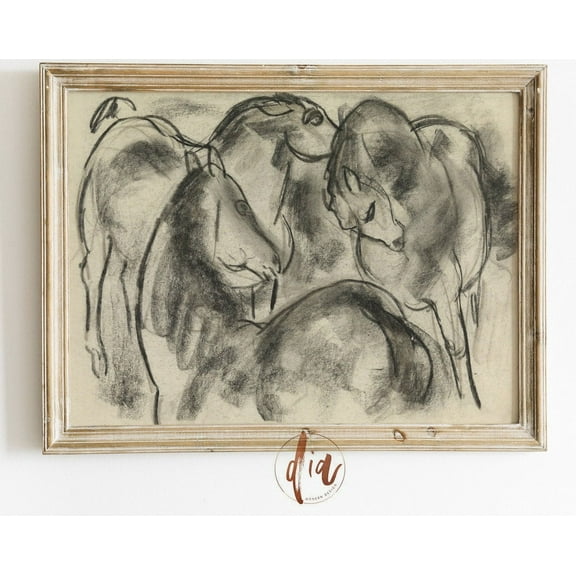 Abstract Horse Drawing, Vintage Horse Art Print, Antique Sketch, Horizontal Print, Neutral Aesthetic, Eclectic Gallery Wall Print Wall Art, Modern Wall Decor, 8x12 UNFRAMED