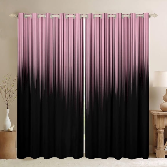 Abstract Hot Pink and Black Ombre Curtains Kids Teens Pink and Black Girls Window Curtains for Bedroom Living Room Room Decor Fashion Modern Women Window Drapes Treatments 53"W x 108"L (Pack of 2)