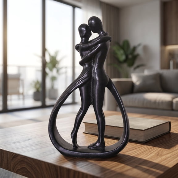 Abstract Hugging Couple Resin Sculpture, Stable Base Matte Finish Modern Minimalist Tabletop Figurine, Romantic Sentimental Ornament for Anniversary Wedding Interior Gifting