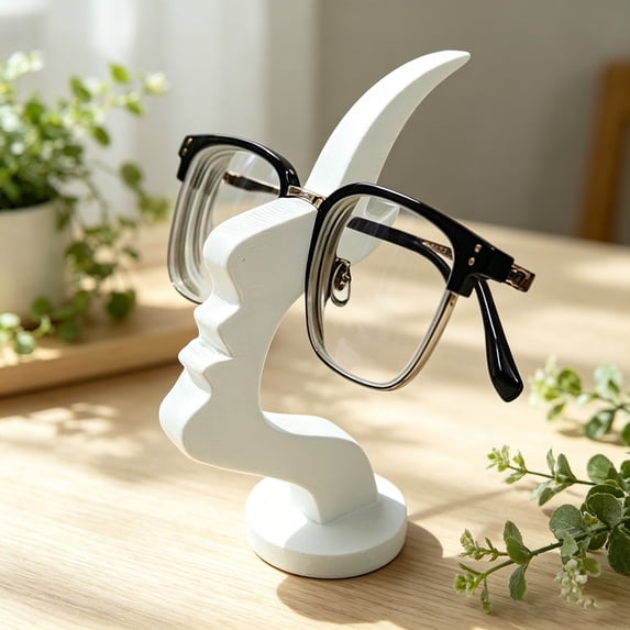 Abstract Human Face Eyeglass Holder White 3D Printed Sunglasses Display Stand Desktop Glasses Organizer Modern Art Eyewear Storage Rack for Desk Nightstand Home Office Decor