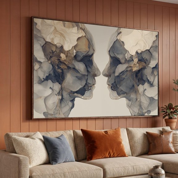 Abstract Human Faces Art Dual Profile Wall Art Modern Art Illustration Contemporary Home Decor Unique Art Design, Unframed Paper Print