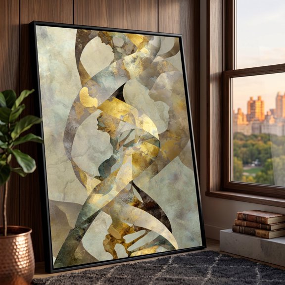Abstract Human Silhouettes Wall Art Golden And Earth Tone Home Decoration Modern Figurative Artistic Expression Artwork