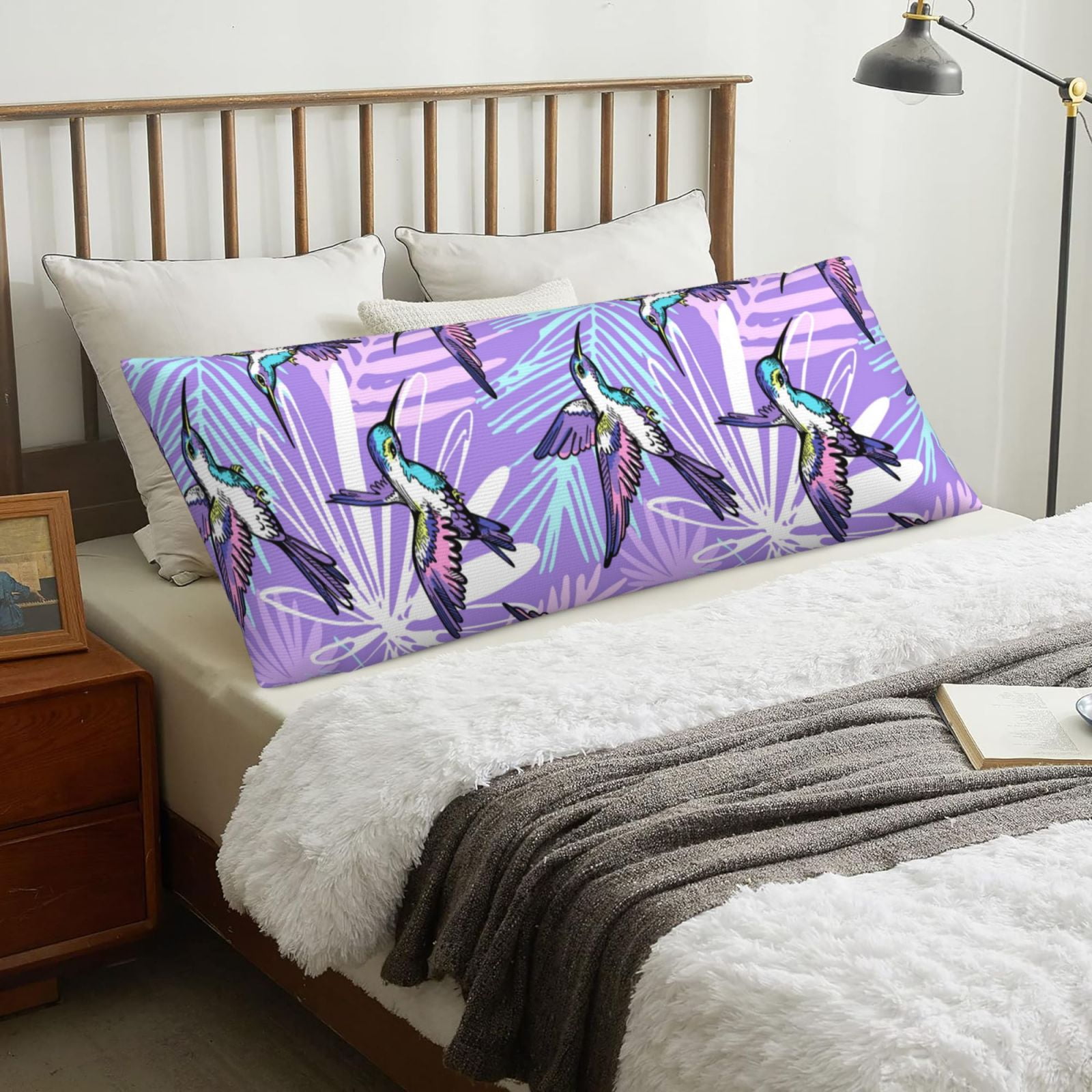 Abstract Hummingbird Purple Body Pillow Cover, Super Soft Body Pillow