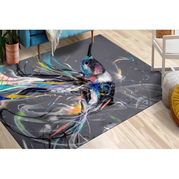 Abstract Hummingbird Rugs, Bird Rugs, Colorful Rug, Animal Rug, Wedding Rug, Anti-Slip Carpet, Indoor Rug, Customs Rug, Printed Rug, 1.7'x2.3' - 50x70 cm