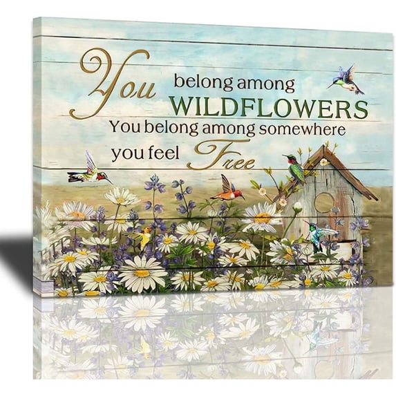 Abstract Hummingbird Sunflower Wall Art Canvas Print Inspirational Quotes Poster Beautiful Flowers Artwork Modern Home Decorations Framed And Stretched Ready To Hang For Living Room Bedroom