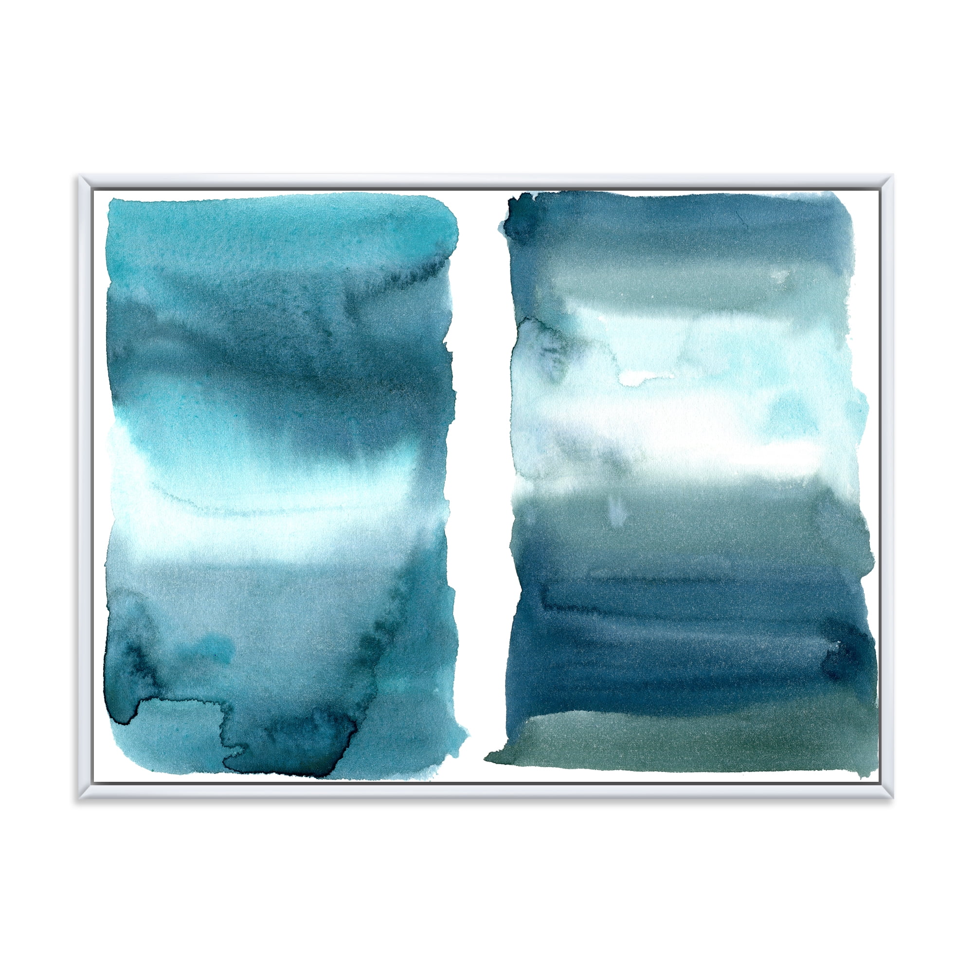 Abstract Impression Ocean Blue Aquatic I 32 in x 24 in Framed Painting Canvas Art Print, by Designart