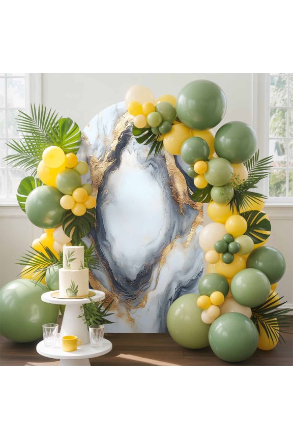 Abstract Impressionist Arch Backdrop Cover, 5FT, Gary Gold Marble Texture Spandex Arch Covers Double-Sided Backdrop for Wedding Birthday Party Photo Background Decoration