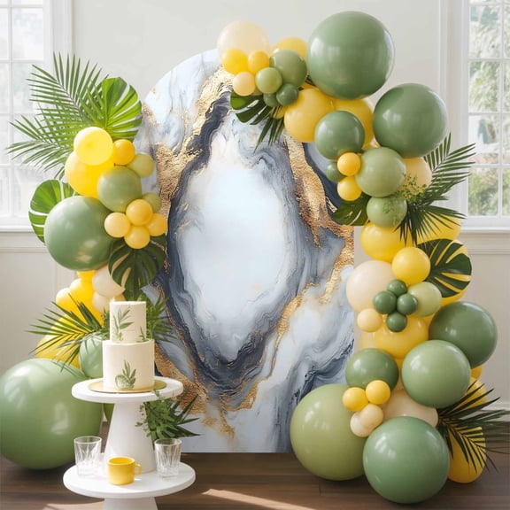 Abstract Impressionist Arch Backdrop Cover, 6FT, Gary Gold Marble Texture Spandex Arch Covers Double-Sided Backdrop for Wedding Birthday Party Photo Background Decoration