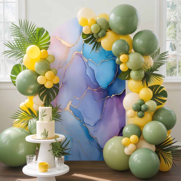 Abstract Impressionist Arch Backdrop Cover, 7.2FT, Blue Marble Texture Spandex Arch Covers Double-Sided Backdrop for Wedding Birthday Party Photo Background Decoration