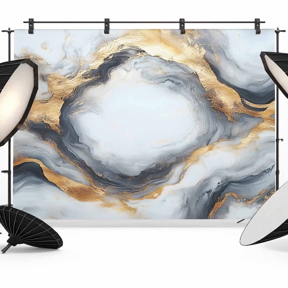 Abstract Impressionist Backdrop for Photography, Gary Gold Marble Texture Photo Backdrop Portrait Background Party Banner Photo Backgrounds for Studio Booth Props, 7x5ft