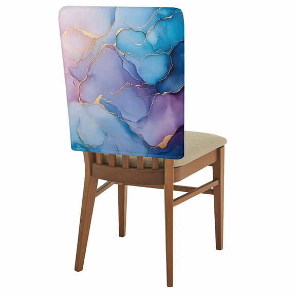 Abstract Impressionist Chair Back Covers Pack of 1, Blue Marble Texture Removable Dining Seat Cover Washable Kitchen Chair Slipcovers Protective for Party Festival Decoration 19x20in