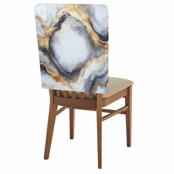 Abstract Impressionist Chair Back Covers Set of 1, Gary Gold Marble Texture Stretch Dining Chair Back Slipcovers Removable Seat Cover for Kitchen Restaurant Hotel Cafe