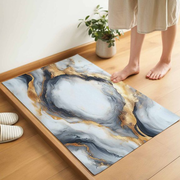 Abstract Impressionist Door Mat 18x30 Inch Gary Gold Marble Texture Entryway Rug with Non-Slip Rubber, Inside Floor Mats Front Door Rug for Living Room Bathroom Bedroom Home Office