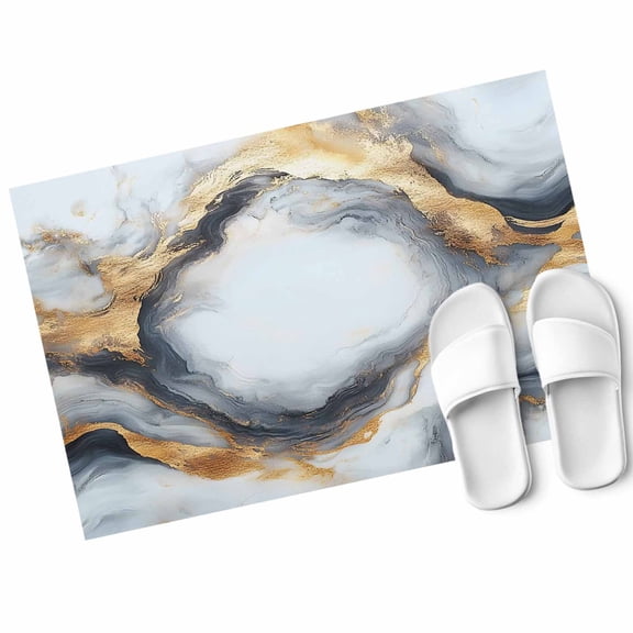 Abstract Impressionist Door Mat Gary Gold Marble Texture Non Slip Absorbent Entrance Mat Washable Low Profile Indoor Doormat for Front Door Entryway Entry 16"x24"