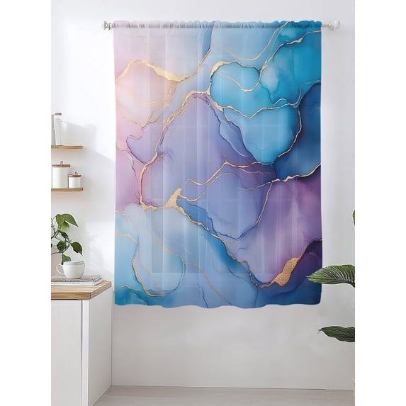 Abstract Impressionist Sheer Curtains 72 Inch Long 1 Panel Blue Marble ...