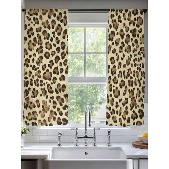 Abstract Impressionist Style Sheer Curtains 72 Inches Long 2 Panels Brown Leopard Print Light Filtering Semi Sheer Window Curtains Drapes for Bedroom Living Room 52"x72"