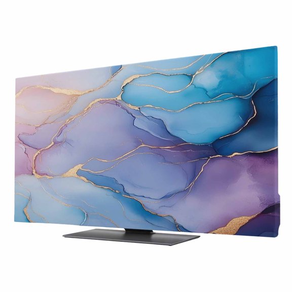 Abstract Impressionist TV Dust Cover 24 Inch, Blue Marble Texture Computer Monitor Cover Dustproof Stretchable Indoor TV Screen Protector for LED LCD Universal Monitors