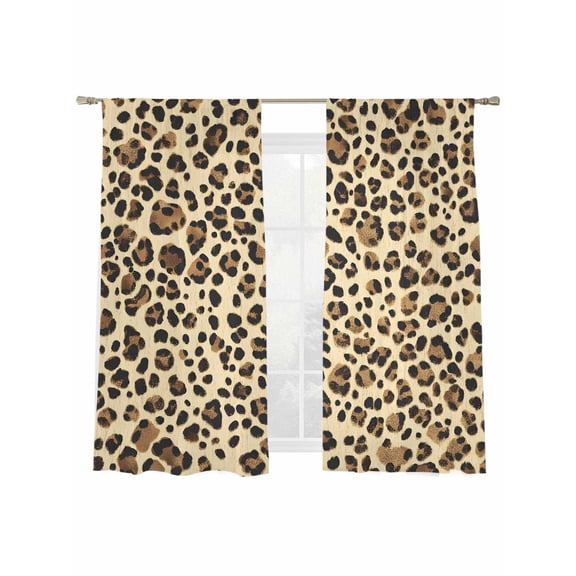 Abstract Impressionist Theme Sheer Curtains for Living Room Bedroom, Light-filtering Sheer Curtain, Brown Leopard Print Rod Pocket Voile Window Treatment Drapes, 52’’Wx63’’L, 2 Panels Set