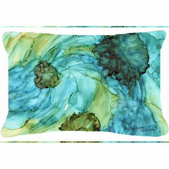 Abstract In Teal Flowers Canvas Fabric Decorative Pillow