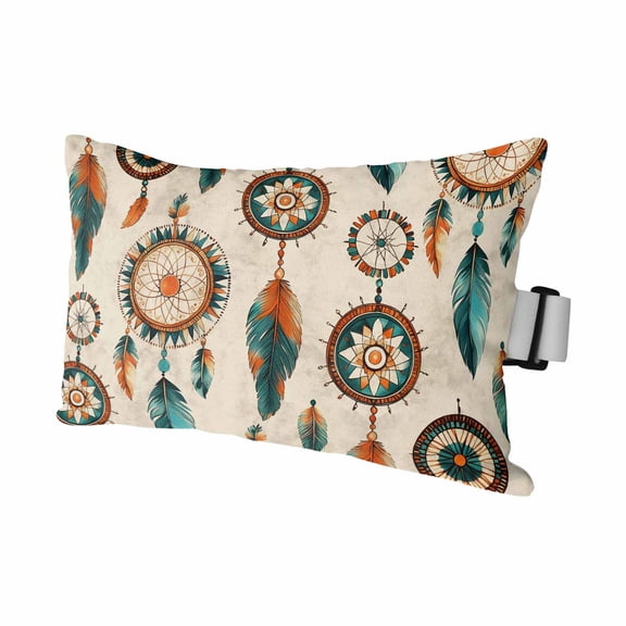 Abstract Indian Totem Outdoor Pillow for Chaise Lounge Chair,Retro Ancient Patterns on Linen Waterproof Headrest Lumbar Pillows with Insert&Elastic Strap for Patio Pool Garden Chairs Decor,1 Pack