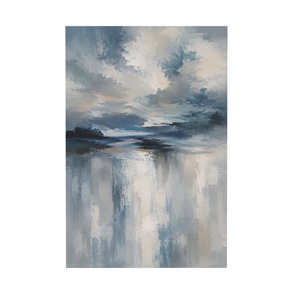Abstract Indigo Grey Blue Lake Water Modern Canvas Wall Art For Home Office 16x24in