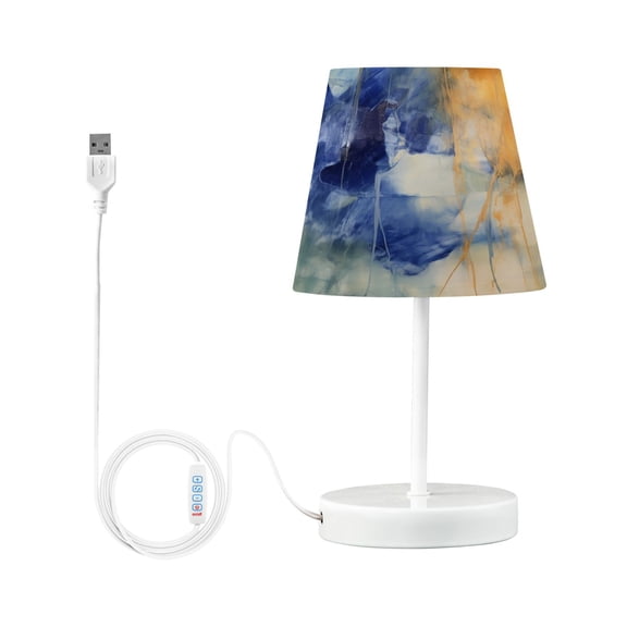 Abstract Indigo Oil Painting Desk Lamp LED Table Nightstand Lamps with 3 Color Temperatures for Home Bedroom Living Room Decor 8x12