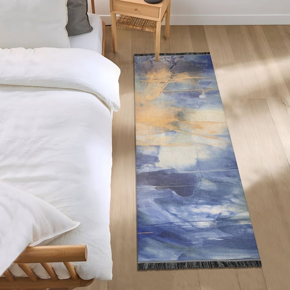 Abstract Indigo Oil Painting Runner Area Rug 2x6 Soft Non-Slip Washable Bedside Carpet for Hallway Bedroom Living Room Home Decor