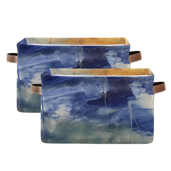 Abstract Indigo Oil Painting Storage Bins with Handle Fabric Organizer Basket Foldable Box 2 Pack 14.2x10.2x8.3