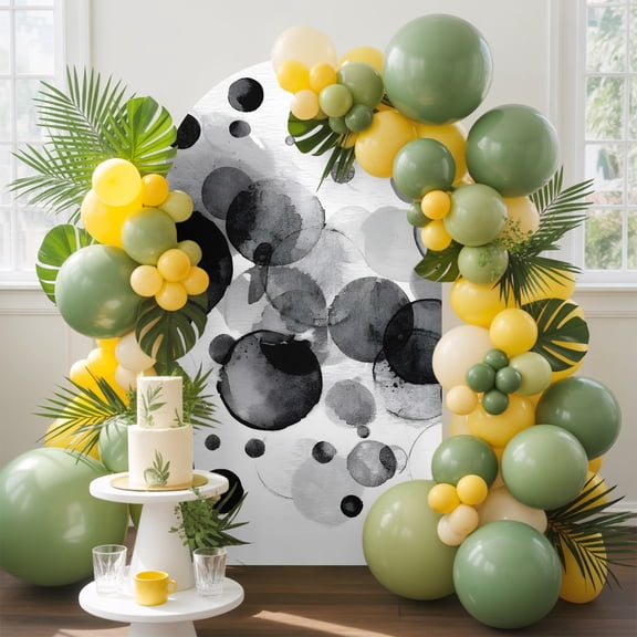 Abstract Ink Arch Backdrop Cover, 5FT, Black Ink Splatter Bubbles Drops Spandex Arch Covers Double-Sided Backdrop for Wedding Birthday Party Photo Background Decoration