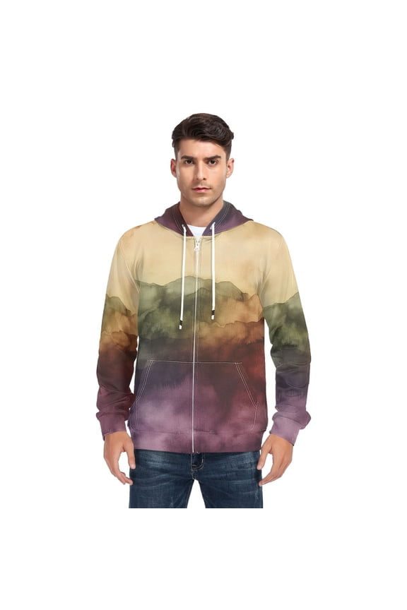 Abstract Ink Art Painting Men’s Hoodies Sweatshirt with Full Zip Pockets Fleece Jackets