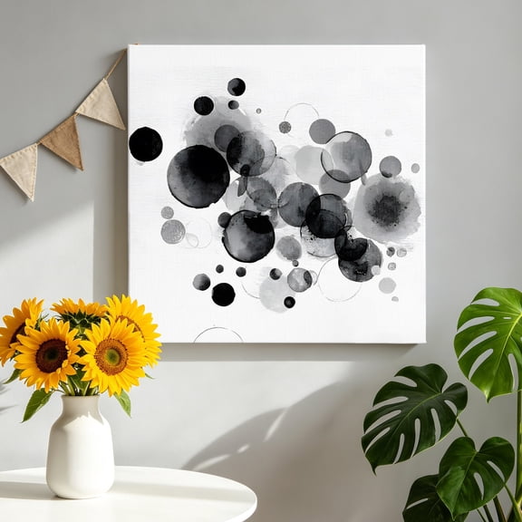 Abstract Ink Canvas Wall Art, Black Ink Splatter Bubbles Drops Framed Canvas Wall Decor Picture Print Artwork Decorations for Living Room Office Ready to Hang 8" x 8"